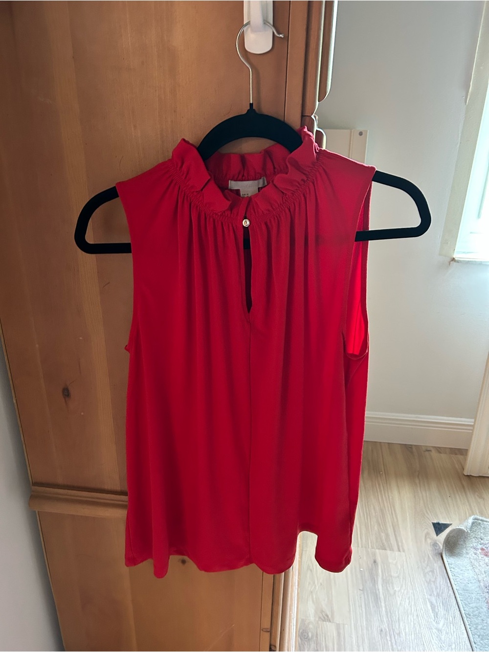 H&M Red Sleeveless Ruffle-Mock Neck Camisole, M